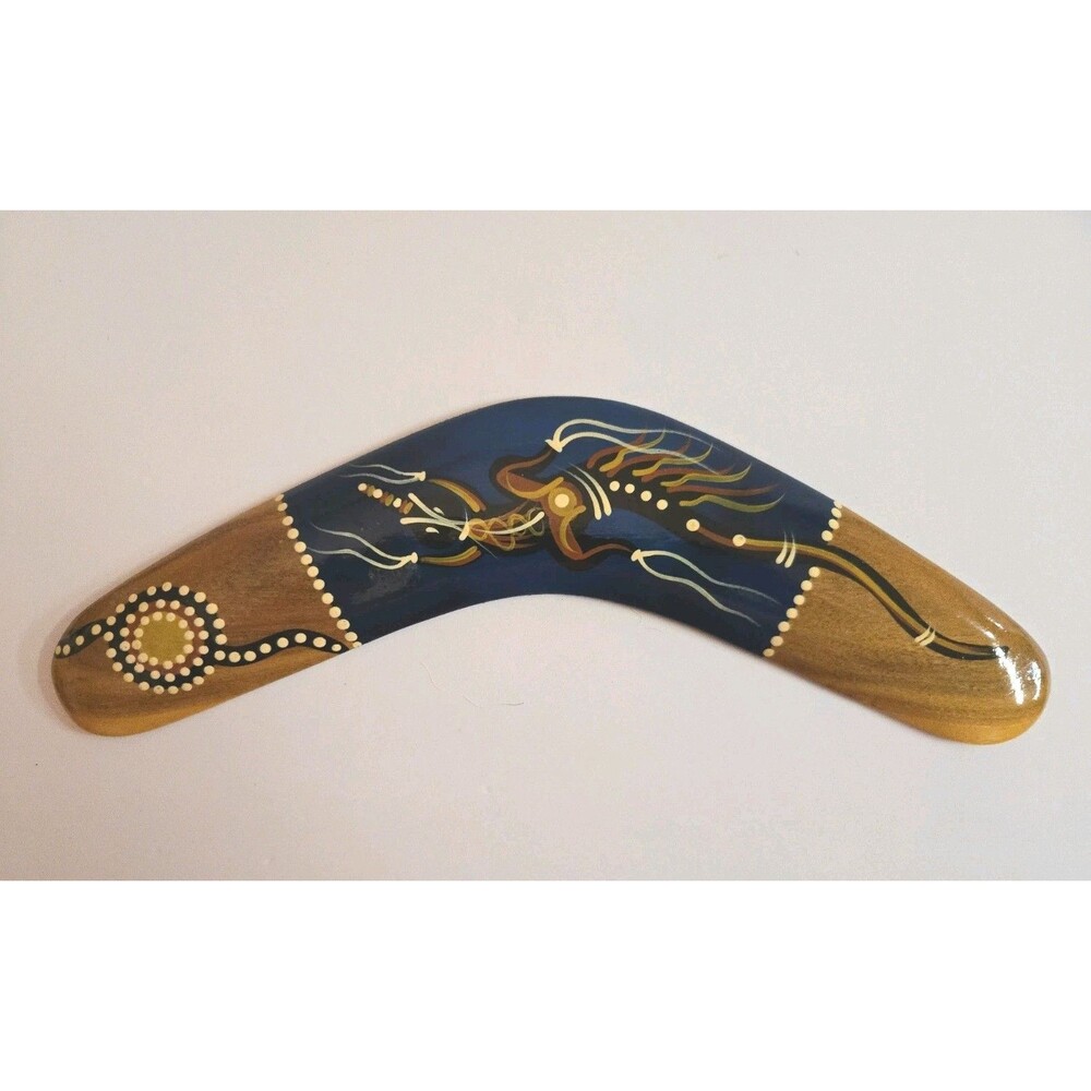 Vtg 12" Australian Wooden Boomerang Hand Painted Aboriginal Art Platypus Decor